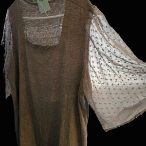 2XL sheer bell sleeves blouse, Grey